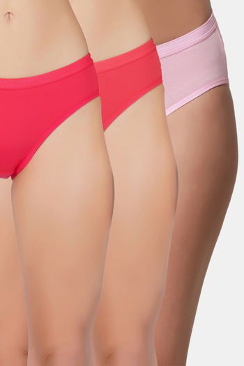 Buy Bleeding Heart Medium Rise Full Coverage Bikini Panty (Pack of 3) - Multicolor